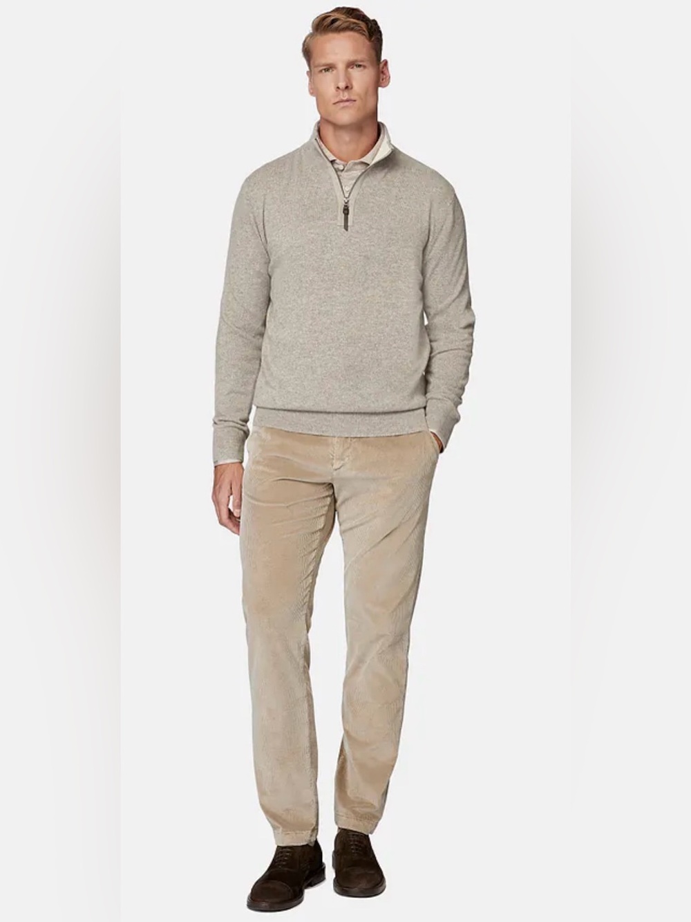 Boggi Milano Marcello Stretch Corduroy Trousers Tan Beige Mens 36 / US 36x30